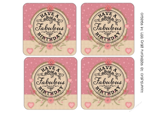 Pink Flowers Birthday Coasters