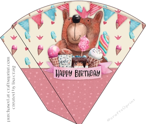 2021-Girl Birthday Bear Candy Cone