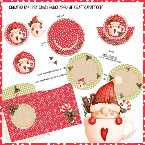 21- Gnome reindeer mug wobble card, inserts & envelope