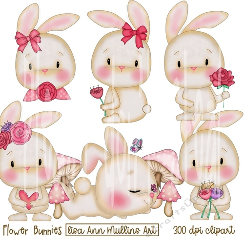 Flower Bunnies Clipart Collection
