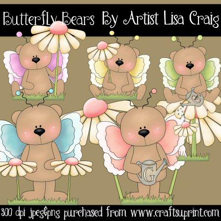 Butterfly Bears Clip Art