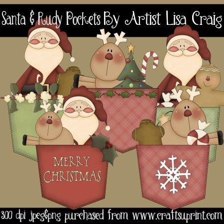 Santa and Rudy Pockets Clip Art