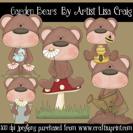 Garden Bears Clip Art