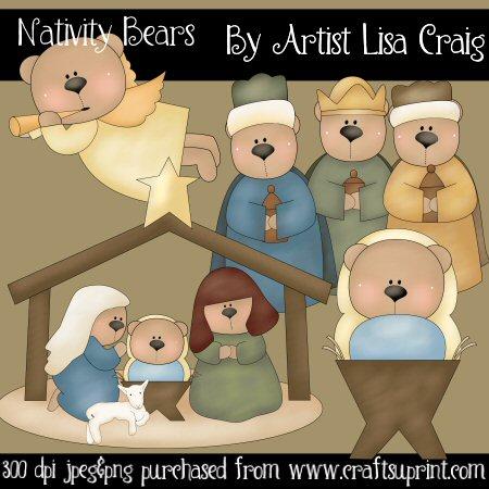 Nativity Bears Clip Art