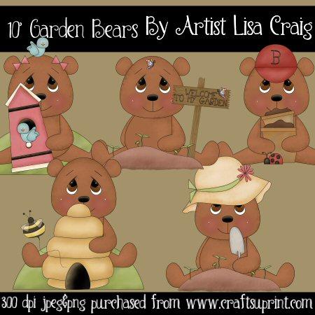 10' Garden Bears Clip Art
