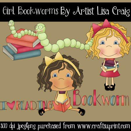 Girl Bookworms Clip Art