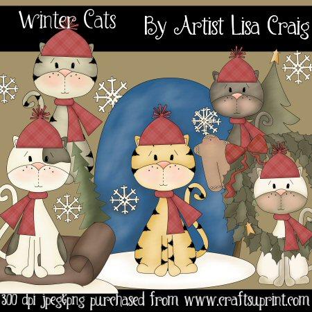Winter Cats Clip Art