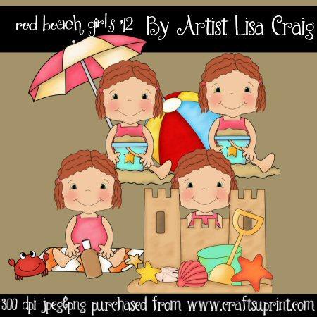 Red Hair Beach Girls Clip Art