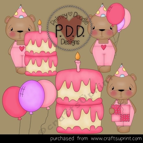 Girl birthday bears clipart