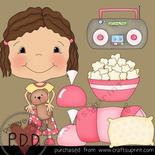 Dark Haired SleepOver Girl Clipart