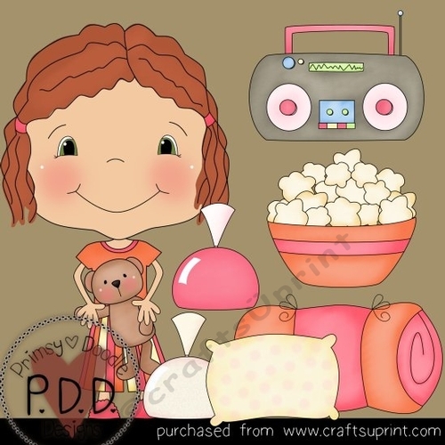 Red Haired Sleepover Girls Clipart