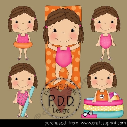 Dark Hair Summer Girl Clipart