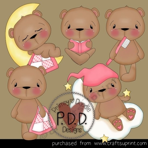 Girl Sleepy Time Bears Clipart