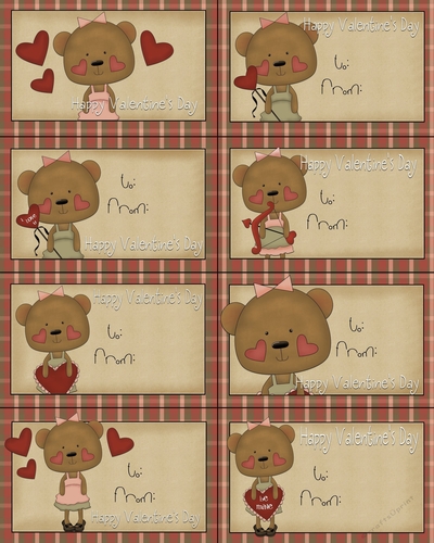 Valentine Bears 10 Valentines Sheet