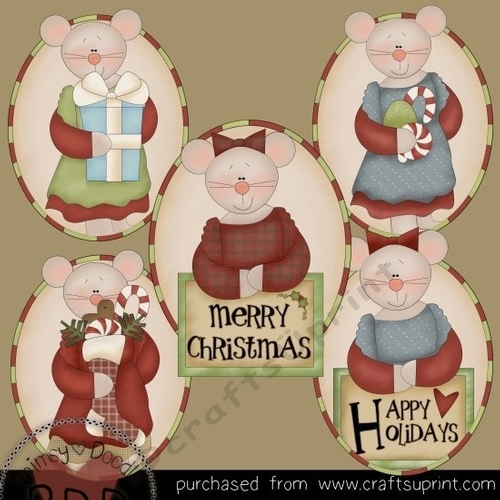 Christmas Mice Ovals Clipart