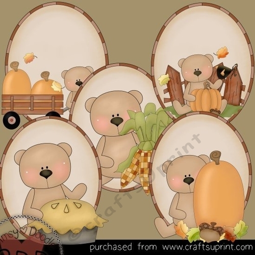 Fall Bears Oval Clipart