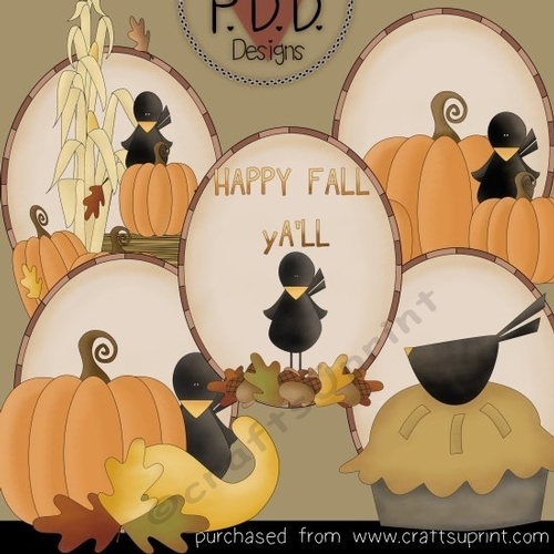 Fall Crows Ovals Clipart