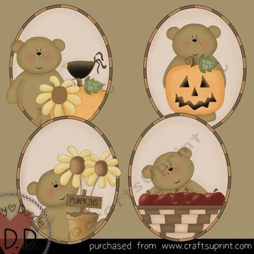 Fall Teddies 10 Ovals Clipart