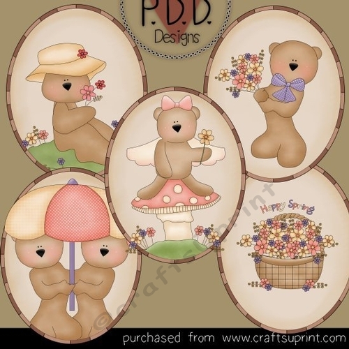 Spring Bears Ovals Clipart