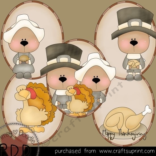Thanksgiving Bears Ovals Clipart