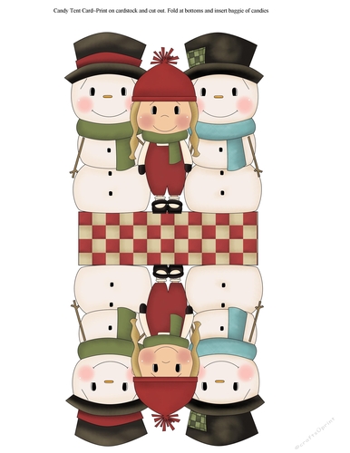 Girl and Snowmen Candy Tent Card