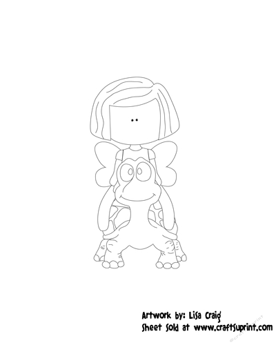 Garden Angel On Turtle Digital Stamp