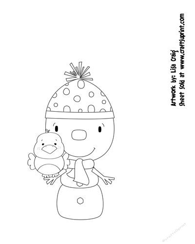 Primsy Snow Baby with Bird Digital Stamp 