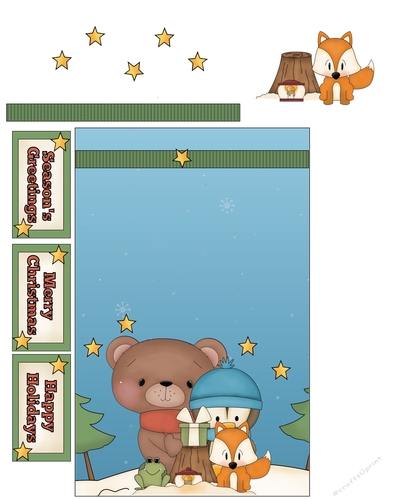 Bear+Penguin+Fox Folded Card Front