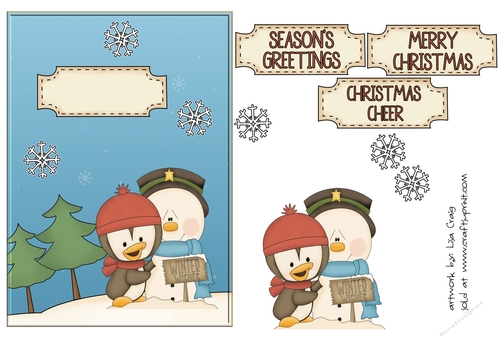 Winter Penguin and Snowman Card Front 1