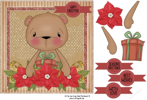 Poinsetta Bear Card