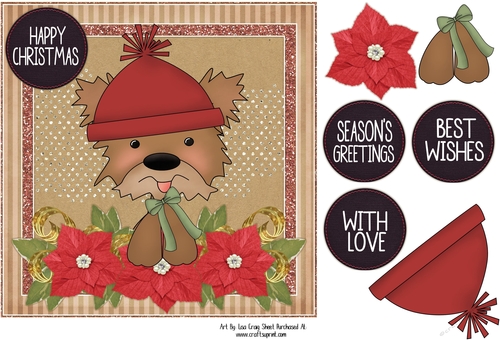 Poinsetta Dog Card