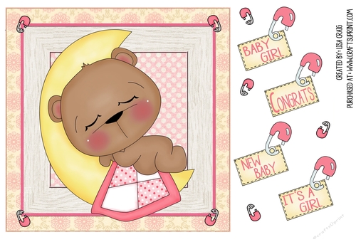 Baby Girl Bear Square Card 1
