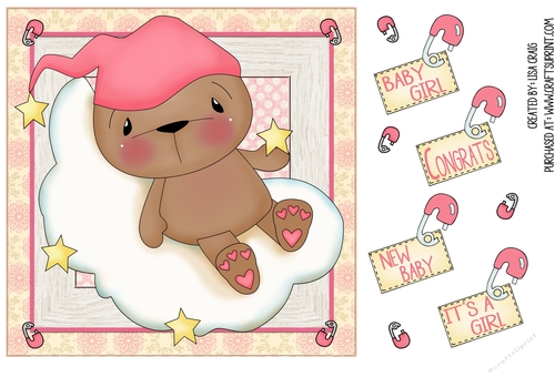 Baby Girl Bear Square Card 2