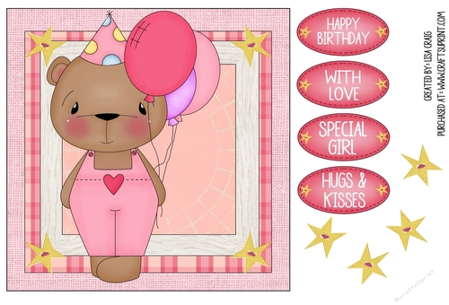 Birthday Girl Bear Square Card 1