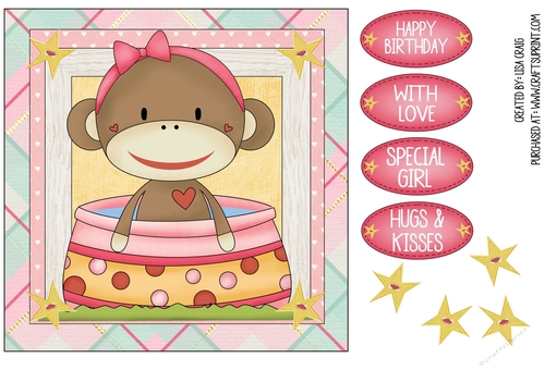 Sock Monkey Girl Square Card 1