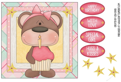Bear Birthday Girl Square Card 2