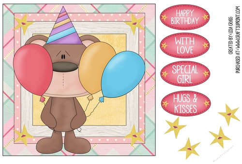 Bear Birthday Girl Square Card 3