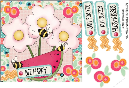 Watermelon and Bees Square Card 1