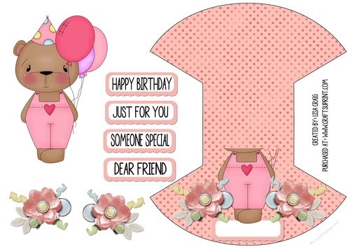 Girl Birthday Bear Wobble Card 1