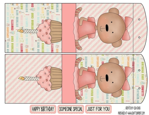 Happy Birthday Girl Bear Tent Card