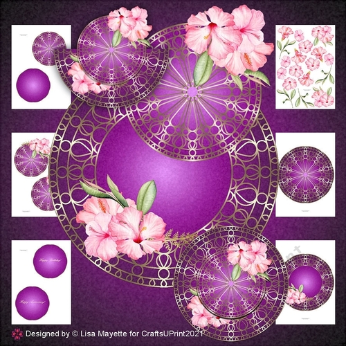 Morrocan Purple & Gold Pink Hibiscus Mandala Rocker Card Making Kit