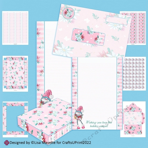Cute Christmas Gnome Stationery Set