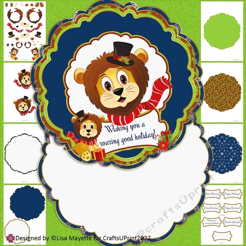 Cute Christmas Lion Quatrefoil Rocker Card Making Kit