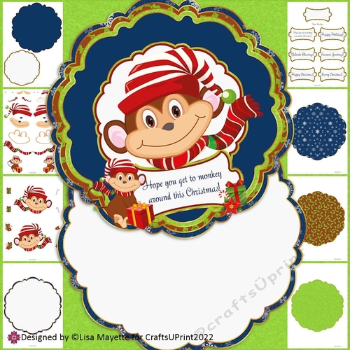 Cute Christmas Monkey Quatrefoil Rocker Card Making Kit