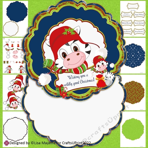 Cute Christmas Zebra Quatrefoil Rocker Card Making Kit