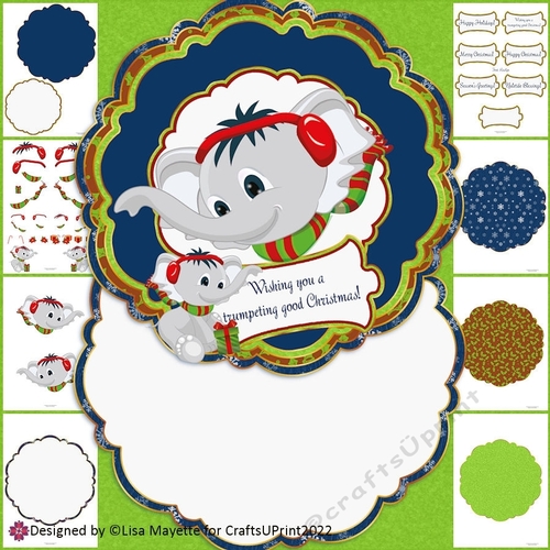 Cute Christmas Elephant Quatrefoil Rocker Card Making Kit