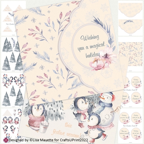Elegant Christmas Cute Penguins Card Making Kit