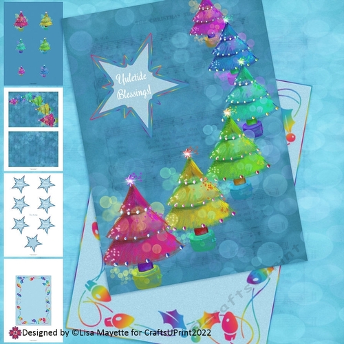 Rainbow of Christmas Trees LGBTQ Bokeh Sheet Music Card Making Kit
