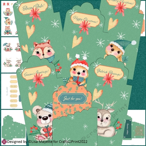 Christmas Animals Scallop  Edged Money Wallet Card Making Kit