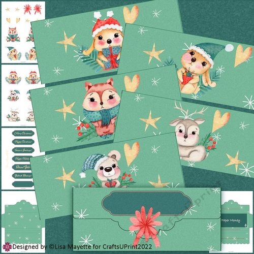 Christmas Animals Scallop Edged Money Wallet Envelope